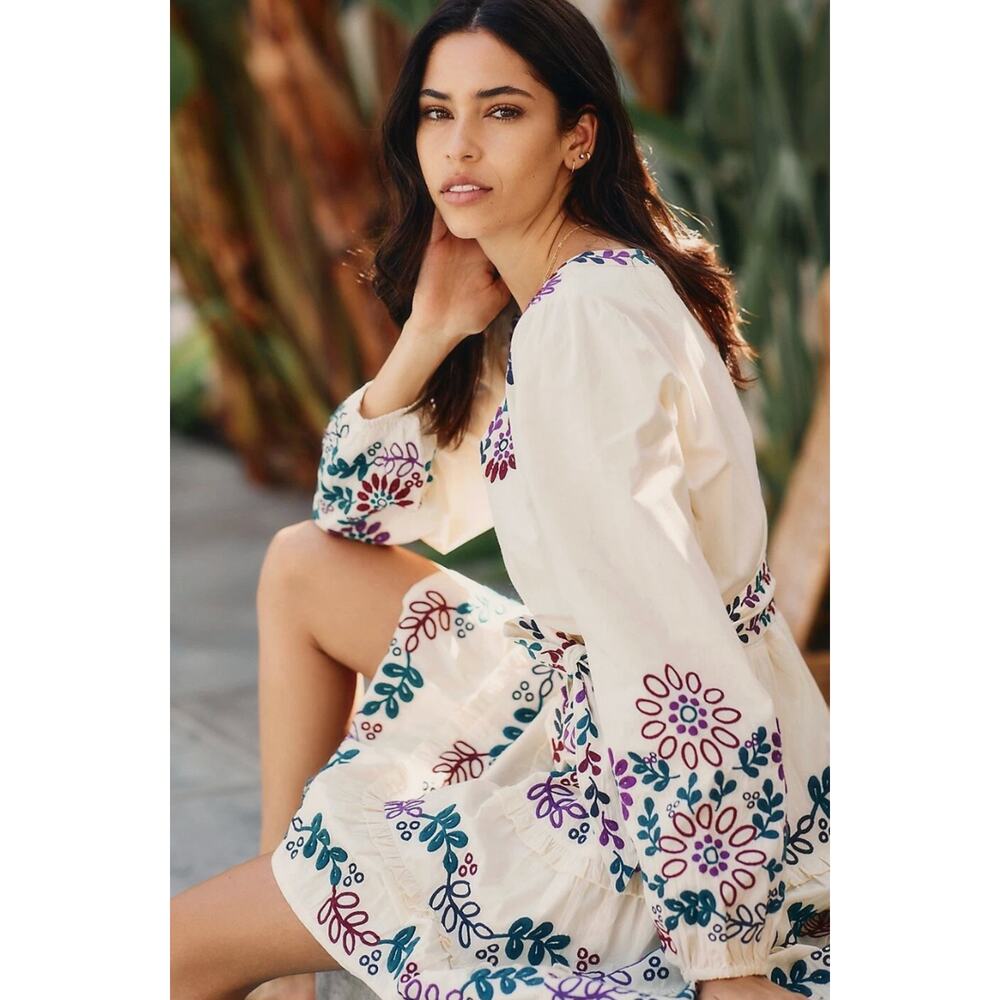 New Anthropologie Women's XL Roller Rabbit Naema Embroidered boho Mini Dress - Picture 10 of 10